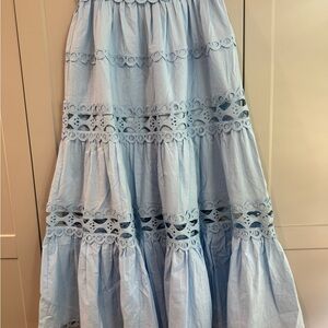 Elegant Blue Lace Trim Skirt